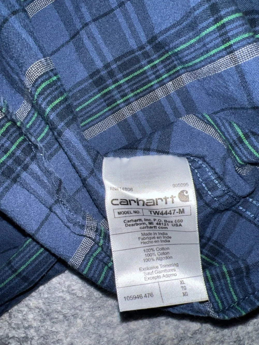 Carhartt TW4447 Men's Loose Fit Midweight Chambray Plaid Long Sleeve Shirt XL - Picture 7 of 12